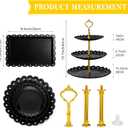 Potchen 9 Pcs Black Cake Stand Set Dessert Table Includes 6 Rectangle Cupcake Stand and 3 Pcs Round 3-Tier Serving Tray Display for Wedding Birthday Party(Crown Style)