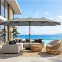15ft Patio Umbrella with Base, 10-Year-No-Fade Large Outdoor Double-Sided Market Umbrella with UPF50+Terylene Polyester Fabric and Crank for Poolside Garden Deck Backyard Beach Pools