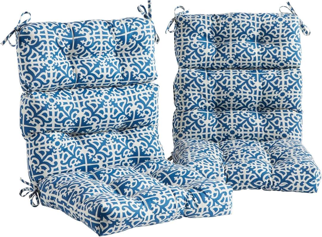 Greendale Home Fashions Outdoor 44 x 22-inch High Back Chair Cushion, Set of 2, Azure 2 Count