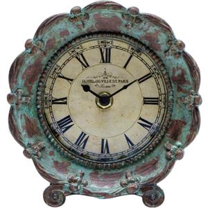 NIKKY HOME Table Top Clock, Vintage French Decorative Pewter Analog Desk Clock Battery Operated for Living Room Decor Shelf, Green