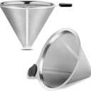 Pour Over Coffee Filter 2PCS, Stainless Steel Coffee Filter, Paperless Reusable Cone Coffee Dripper