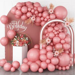 Dusty Pink Balloons, 113Pcs 18/12/10/5 In Vintage Retro Blush Pink Helium Latex Balloon Garland Kit, Different Size Matte Dusty Rose Party Balloons for Boho Birthday Baby Shower Wedding Decorations