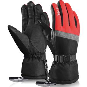MCTi Ski Gloves,Winter Waterproof Snowboard Snow 3M Thinsulate Warm Touchscreen Cold Weather Women Gloves Wrist Leashes (Medium, Red)