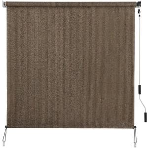 SEEYE Outdoor Sunshade Roller Shades 8' W x 8' H, Cordless Roll Up Shade Blinds Privacy Screen with 90% UV Protection, Exterior Patio Shade Cloth for Porch Pergola Balcony Backyard Windows, Mocha (96"W x 96"H)