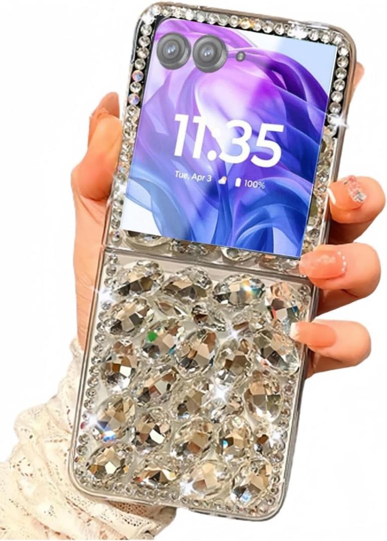 for Samsung Galaxy Z Flip 7 Case for Women Girls Bling Diamond Design,Flip 7 Phone Case Cute Glitter Girly Handmade Rhinestone Soft Crystal TPU Bumper Cover for Samsung Z Flip 7 White