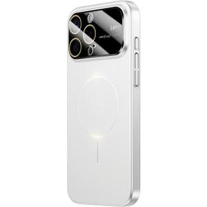 Magnetic for iPhone 14 Pro Max Case,Built-in Glass Camera Lens Protector,Compatible with MagSafe,Large Window Logo View Slim Matte Military Drop Protection Shockproof Dust-Proof Cover,(White)