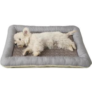 Cooling Dog Bed, Pet Mat with Quilted Design, Cooling Bed for Cats, Striped Border (Coffee, Small)