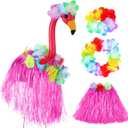 Chunful Summer Flamingo Outfits Yard Ornaments for 31'' Flamingos Costume, Hawaiian Luau Yard Ornaments Tropical Grass Hula Statue Skirt for Garden Lawn Porch Outdoor Decor, Flamingo Not Included