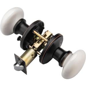 NCL White Door Knobs, Oil Rub Bronze Keyless Door Handles, Porcelain Door Levers, Interior Bath Door Knob (Aged Bronze Black)