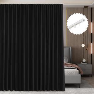 RYB HOME Room Divider Curtain Set with Ceiling Track, Privacy Blackout Curtain for Bedroom/Living Room/Basement/Patio/Sliding Glass Door Thermal Insulated, W100 x L84 in, Black, 1 Panel