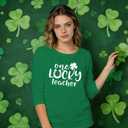 St Patricks Day Shirt for Women 3/4 Sleeve Lucky Clover Heart Shirts Irish St Paddys Day Tee Tops (Green, XXL)