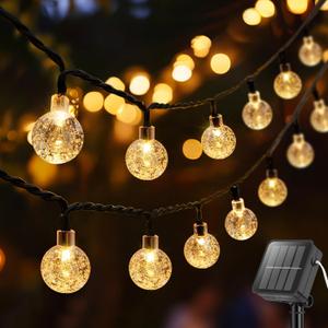 Metaku Solar String Lights for Outside, 20FT 30 LED Crystal Globe String Lights, Solar Powered Outdoor Lights with 8 Lighting Modes, Patio Hanging Lights for Garden, Camping and Party Dcor Warm Whit