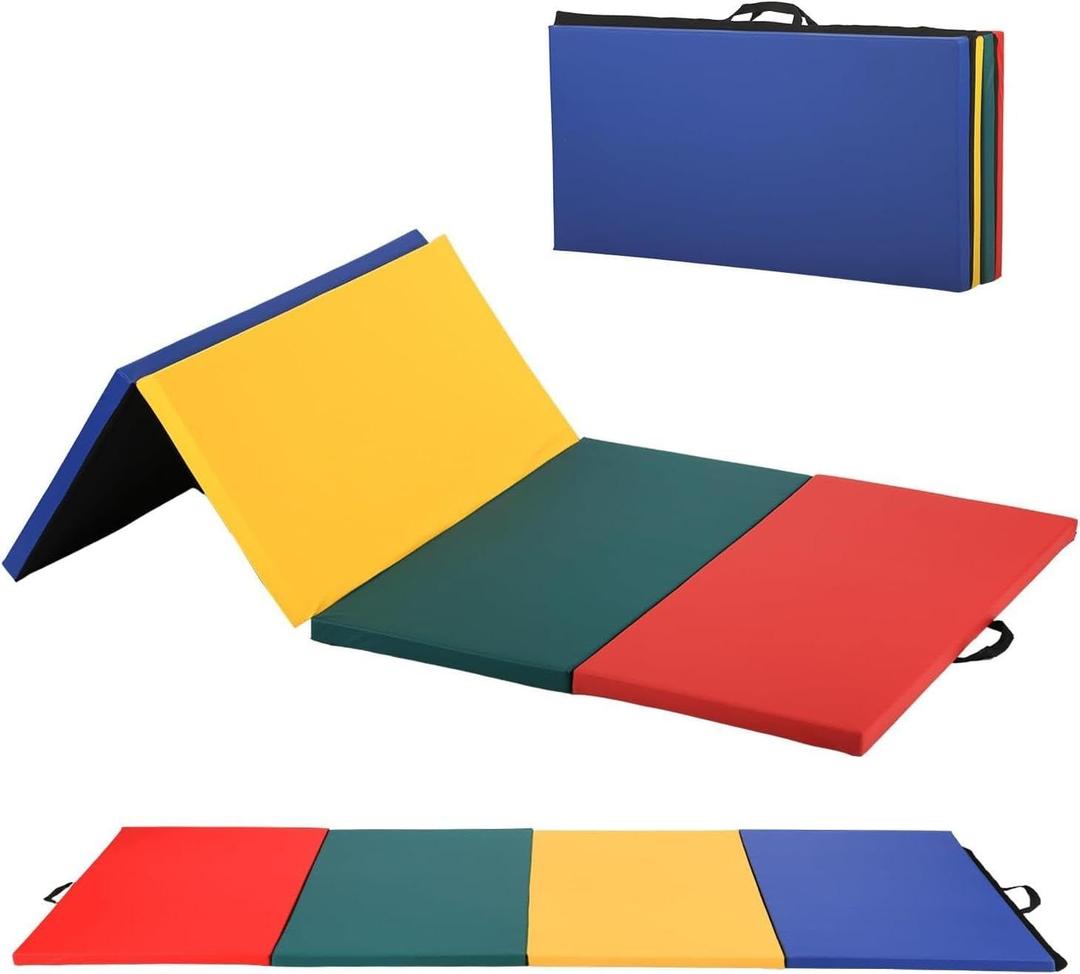 Gymnastics Tumbling Mats Portable Gymnastics Mat Folding Tumbling Mat Thick Yoga Mat Exercise Mat with Carrying Handles for home Workout outdoor Yoga Gymnastic (4'x8'x2", CM-4)