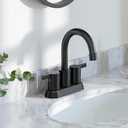 Phiestina 4 Inch 2 Handle Centerset Matte Black Lead-Free Modern Bathroom Faucet, 360 Swivel Spout 2-3 Hole RV Bathroom Vanity Sink Faucet with Pop Up Drain and Water Supply Lines,BF015-1-MB