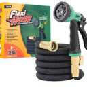 Flexi Hose Expandable Garden Hose with 8 Function Nozzle, 25FT - Lightweight Retractable Garden Hose, Water Hose - No-Kink Flexibility, 3/4 Inch Solid Brass Fittings and Double Latex Core