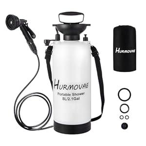 Hurmovae 2.1 Gallon Portable Camping Shower–10 Spray Modes, Insulated Pressure Sprayer, Warm Water Outdoor Shower for Hiking, Beach, Pet Washing, White