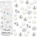 HappyFiller 1075 PCS Floating Pearl Beads,Marbles for Vases Fillers,Wedding Centerpiece,Ivory Faux Pearls Fake Crystal Diamonds and 10g Clear Water Beads,Table Scatters,Party Decoration 14 OZ