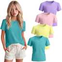 Oakgarden 4 Pack Girls Short Sleeve Tees, 4-Color, 9-10 Years