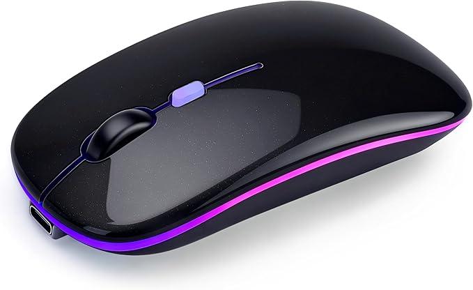 Wireless Bluetooth Mouse Rechargeable Long Lasting Dual Mode - BT 5.2 & 2.4G Silent RGB LED Mice, Slim Portable Ergonomic Mouse for Laptop/PC/Tablet/MacBook/iPad/Apple Devices(Black)