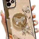 Topwin Galaxy A32 5G Kickstand Case, Cute Marble Conch Shell Floral Butterfly with Ring Stand Elegant Shockproof Protective Cover for Girls Women for Samsung Galaxy A32 5G (Rose Gold)