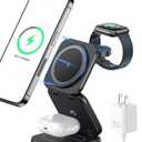 Wireless Charger for Magsafe, AC Island 5-in-1 Charging Station, 15W Max Fast Magnetic Foldable Stand, Evolved 3 in 1 Portable for iPhone 16/15/14/13 Series, Apple Watch S1-9/Ultra (with 35W Adapter)