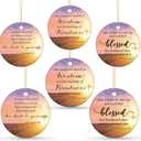Syhood 6 Pcs Religious Christmas Ornaments Bulk Ceramic Pink Inspirational Christian Hanging Ornament Double Sided Printed Church Gifts Mother Gifts for Women Church Members, 3 Styles