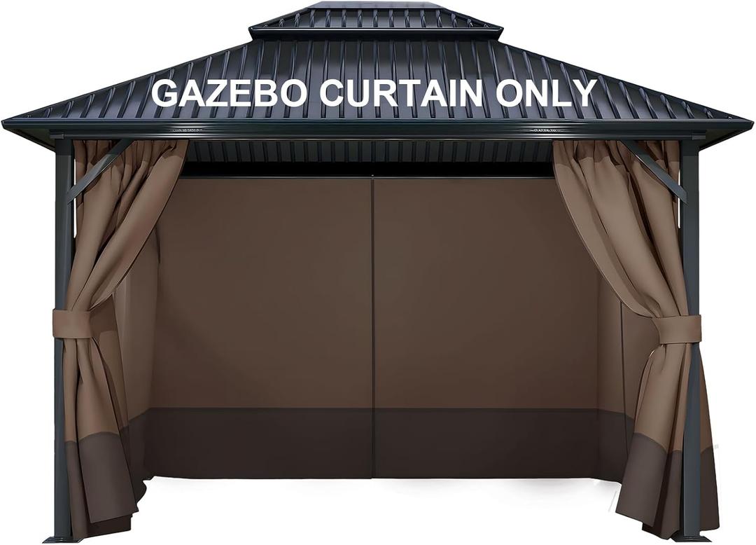 COWVIE 4-Panel 12' x 14' Gazebo Replacement Curtains, Patio Privacy Sidewalls with Double Zipper, Replacement for Outdoor Gazebo Canopy (Curtain Only)