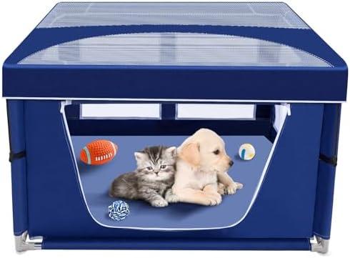 besuhot Puppy PlayPen 42 × 42 Inch, Dog PlayPen with Gate for Puppies, Small and Medium Dogs, Pet PlayPen with Roof for Outdoors & Indoors, Safe and Sturdy Dog Fence