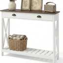 ChooChoo Farmhouse Console Table with Drawer for Entryway, Narrow Long Entry Table with Shelf for Living Room, Rustic Vintage Hallway Sofa Table with Stable X Supports, 40 White (39.37"W*11.81"D*31.5"H)