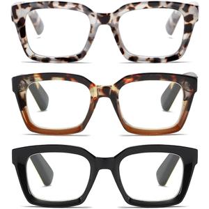 Readers for Women Fashion Style Square Reading Glasses with Spring Hinge Blue Light Blocking for Men Ladies