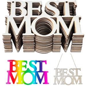 20 Pcs Mother's Day Unfinished Wood Crafts Best MOM,Wood Cutouts to Paint Ornaments DIY Craft for Mother's Day Wooden Letters,Mom's Birthday Party