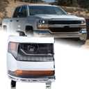 Duolctrams Chrome HID/Xenon LED DRL Projector Headlight Assembly Compatible with 2016-2018 Chevy Silverado 1500/2019 Silverado 1500 LD Right Passenger Side 84388631 GM2503451