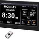 Digtial Calendar Clock with Day and Date Alarm Clock with Weather Temperature Humidify Dementia Alzheimers Elderly Auto Dimmable 8 Alarm Options (New 10.1 inch Black)