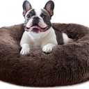 JOLLYVOGUE Calming Small Dog & Cat Bed for Indoor Cats - 20 inches Washable Donut Bed for Kittens & Puppies, Anti-Anxiety Round Fluffy Plush Pet Beds (Fits up to 15 lbs) (Chocolate)