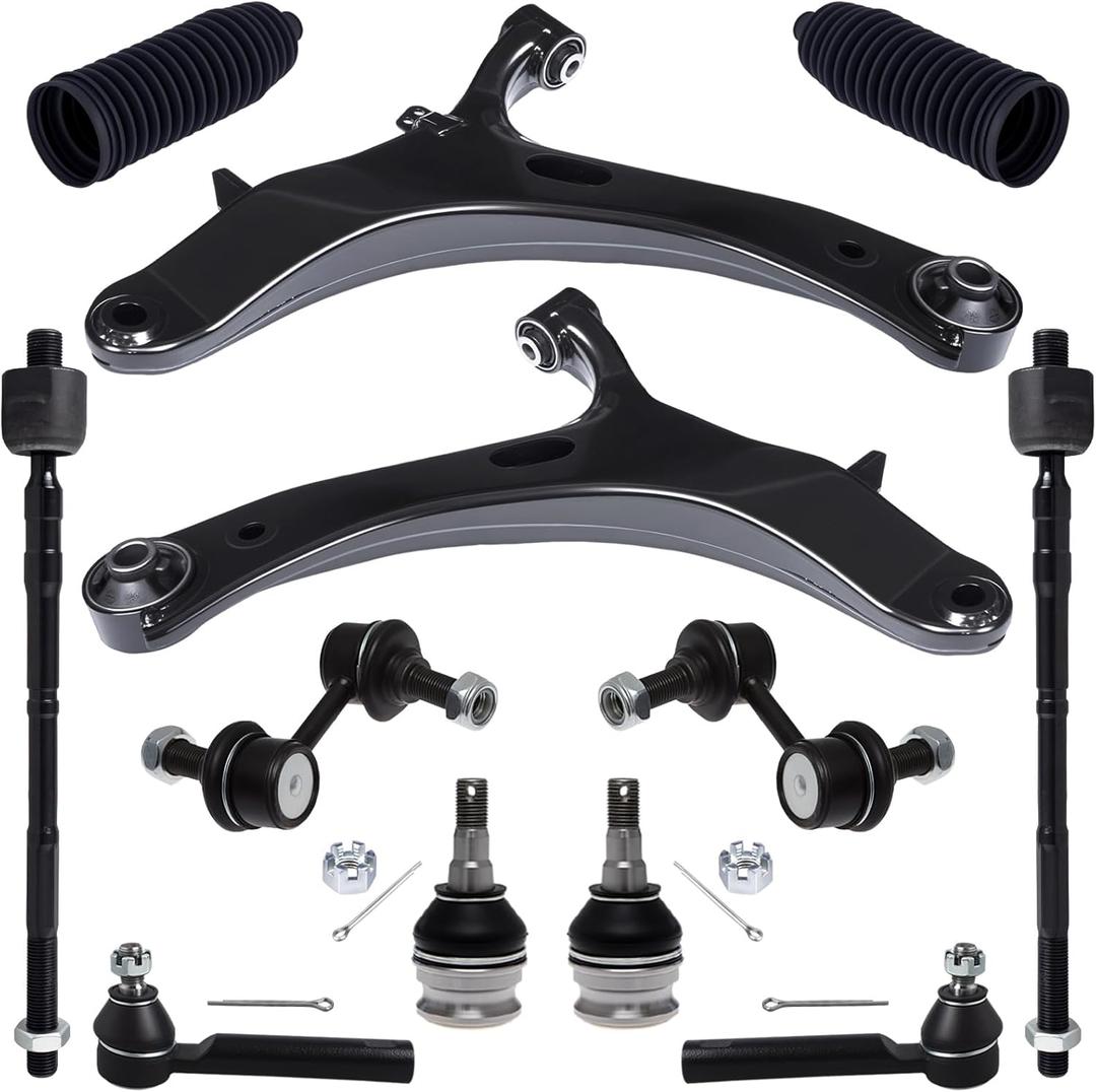 TUCAREST 12Pc Suspension Kit Fit For 2012-2016 Su-baru Impreza 2.0L, 2 Front Lower Control Arm + 2 Ball joint + 4 Outer Inner Tie Rod + 2 Sway Bar [# 524-789 524-790 K750049 EV801185 ES3712 K9513]