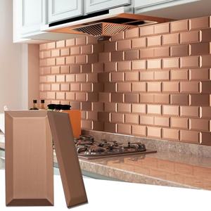Art3d 100 Pcs Peel and Stick Backsplash Tiles, 3D Textured Metal Stick On Subway Wall Tiles for Kitchen Back Splashes, Bathroom, Laundry Room, 3 x 6 Inch, Copper