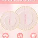 YOUBET 100PCS Pink Scalloped Plastic Plates - Heavy Duty Gold Disposable Fancy Hard Plates Include 50 Dinner Plate, 50 Dessert Plate, for Wedding & Party Mothers Day