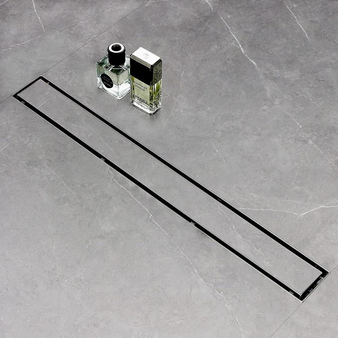 SaniteModar Linear Shower Drain 32 inch Tiled Insert 2 in 1 Panels, 304 Stainless Steel Shower Floor Drain, Brushed Linear Drain with Adjustable Feet and Hair Filter