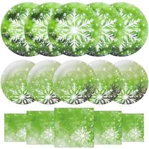 YY 150 Christmas Party Paper Plates Napkins Set Snow Crystal Dinner Plates with Paper Napkins Disposable Dinnerware