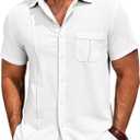 Runcati Mens Cuban Guayabera Shirts Button Down Short Sleeve Shirt Casual Mexican Summer Beach Wedding Tops with Pocket