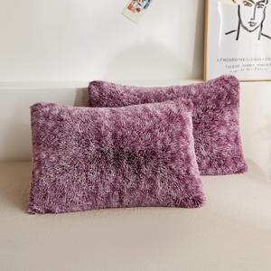 XeGe Faux Fur Throw Pillow Cases, Plush Shaggy Ultra Soft Pillow Covers, Fluffy Crystal Velvet Decorative Pillowcases, Furry Fuzzy Pillow Shams Zipper Closure, Set of 2 (King, Light Burgundy Ombre)