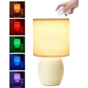 UMEXUS 10'' Cordless Rechargeable Table Lamp, Small Battery Operated Ceramic Nightstand Light with Remote, 12 Colors & Timer - Table Lamp for Bedroom, Living Room, Bedside, Outdoor, Patio, Bathroom