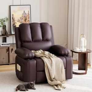 GarveeHome Oversized Recliner Chairs with Heat and Massage - 360 Swivel Lazy Recliner Chair for Adults- Manual Rocking Chair with Cup Holder for Living Rooms, Bedrooms and Nurseries - Brown (Large)