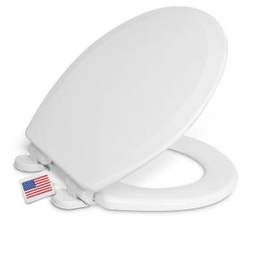 Centoco Round Toilet Seat, Heavy-Duty Wood Core with Plastic Scratch-Resistant Finish, Soft Close, Made in the USA, DSAMAZ7SC-001, White