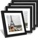 Hongkee 10x10 Picture Frame Set of 4, Made of Glass and Rustic Black Wooden Frame - Display Picture 8x8 with Mat or 10 x 10 Without Mat, 10 by 10 Photo for Wall or Tabletop
