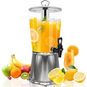 Beverage Dispenser With Stand, Iced Beverage Drink Dispenser, Stainless Steel Water Jar with Ice Container, Lemonade Drink Jar Jug For Buffet, Parties, Clear Acrylic, 2-GALLONS 8-L