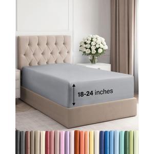 Extra Deep Twin XL Fitted Sheet - Hotel Luxury Single Fitted Sheet Only - Easily Fits 18 inch to 24 inch Mattress - Ultra Soft, Wrinkle Free with Extra Deep Pockets - Breathable & Comfy - Steel Blue