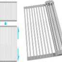 Roll Up Dish Drying Rack, Adjustable Over Sink Dish Drying Rack for Kitchen, 10"-20" Foldable Sink Rack to Dry Dishes & Drain Items, Stainless Steel Over Sink Cover Drying Mat (22"x13.8"(Expandable))