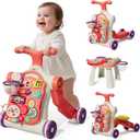 HYES Upgraded 5 in 1 Baby Walker and Activity Center for Baby Girl, Learning to Walk, Sit to Stand, Early Learning Push Toys for Infant 12 Months, Walking Toys Gift for Toddler Girls, Red