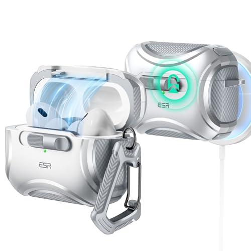 ESR for AirPods Pro 2 Case (2023/2022/2019, 2nd/1st Gen), Compatible with AirPods Pro 2nd Generation (USB-C/Lightning Cable), Effortless MagSafe, Drop-Proof Lock, Easy Open, Cyber Series,Silver Grey